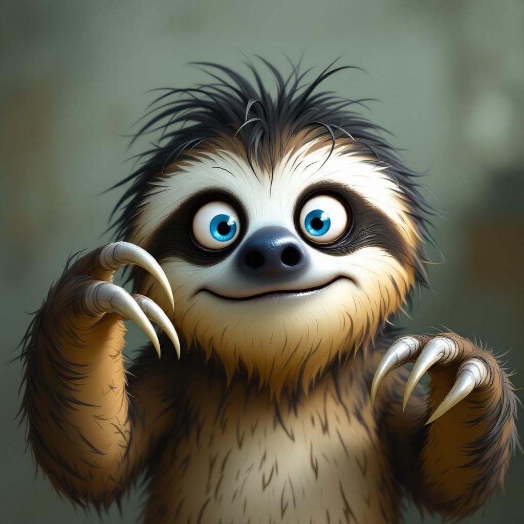Whimsical Cartoon Sloth with Expressive Features