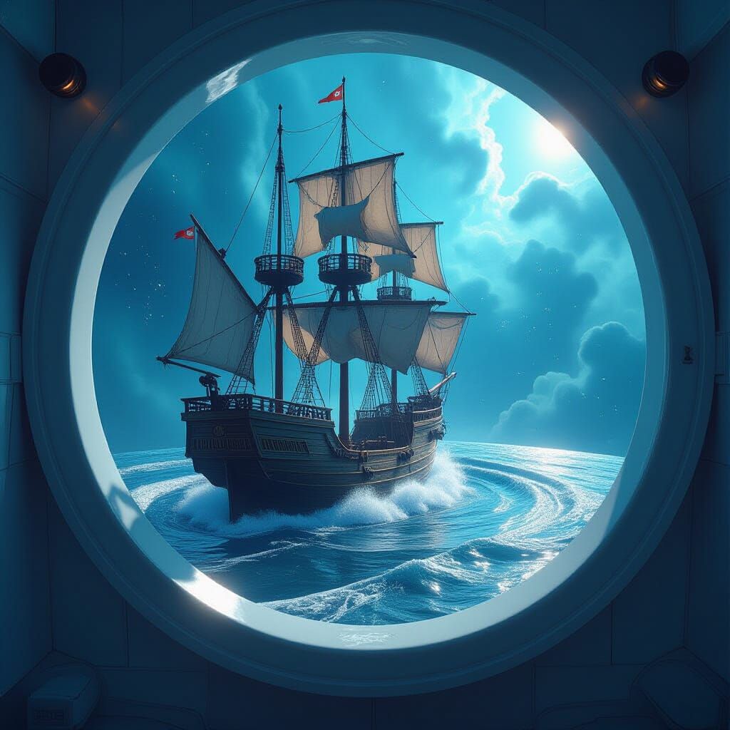 Fantasy Sailing Ship in Deep Space Whirlpool