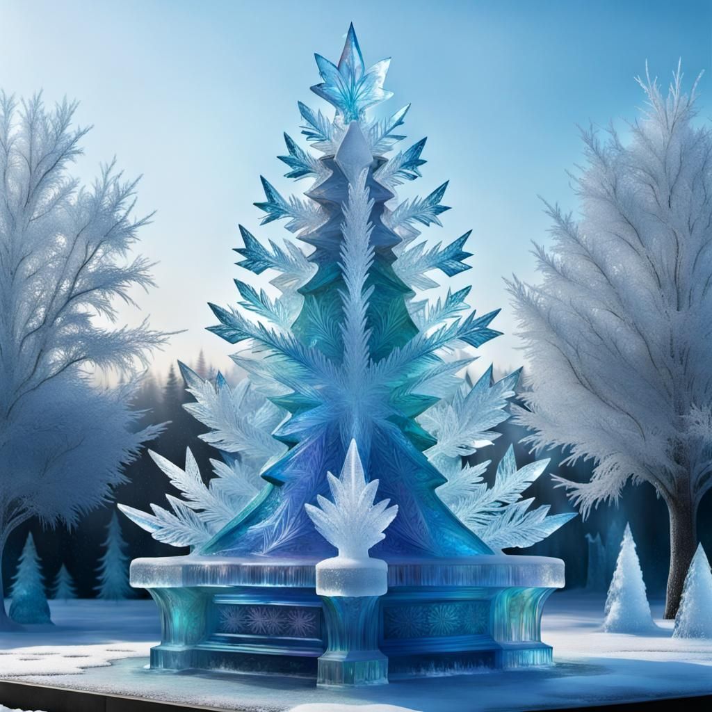 Holographic Ice Sculpture of Christmas Tree
