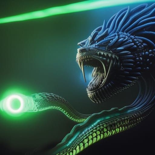 Biopunk Cobra-Lion Hybrid in Sci-Fi Style