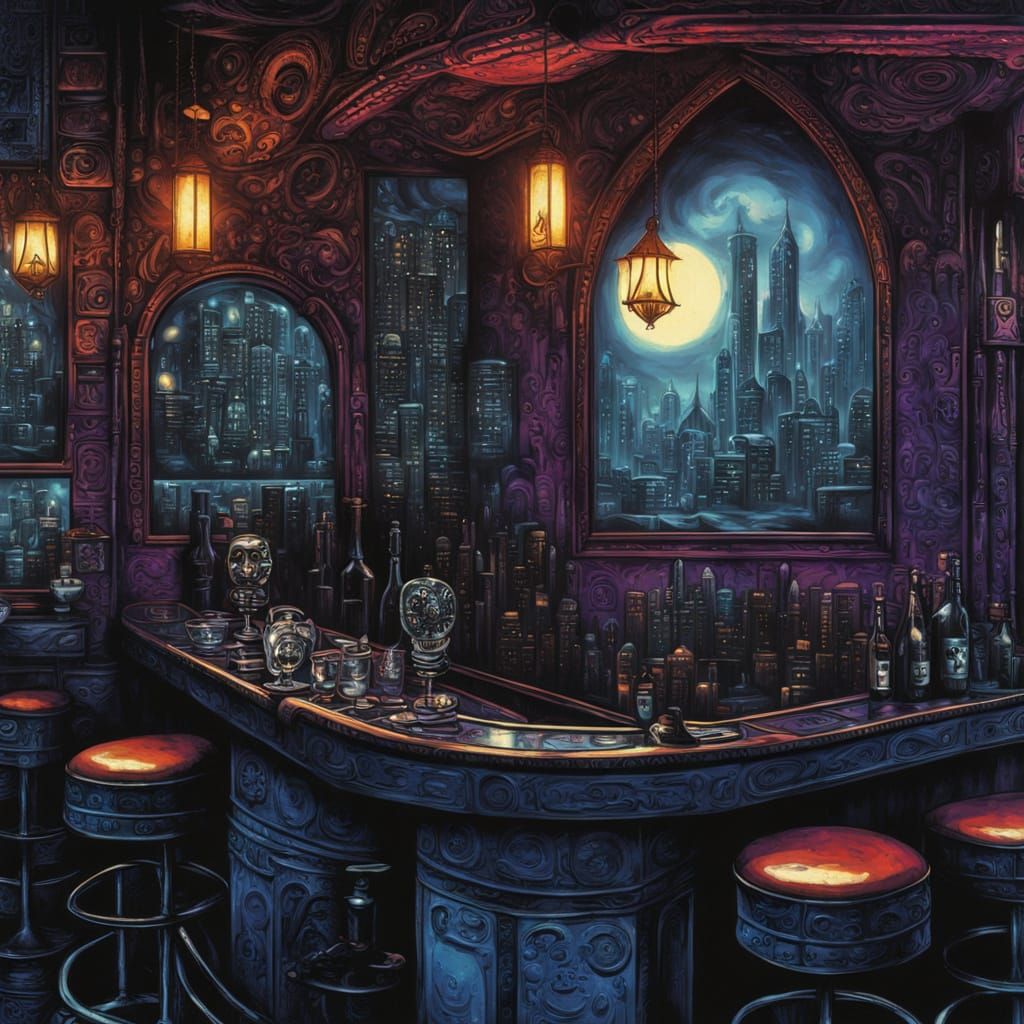 Pale Vampire in Dimly Lit Bar