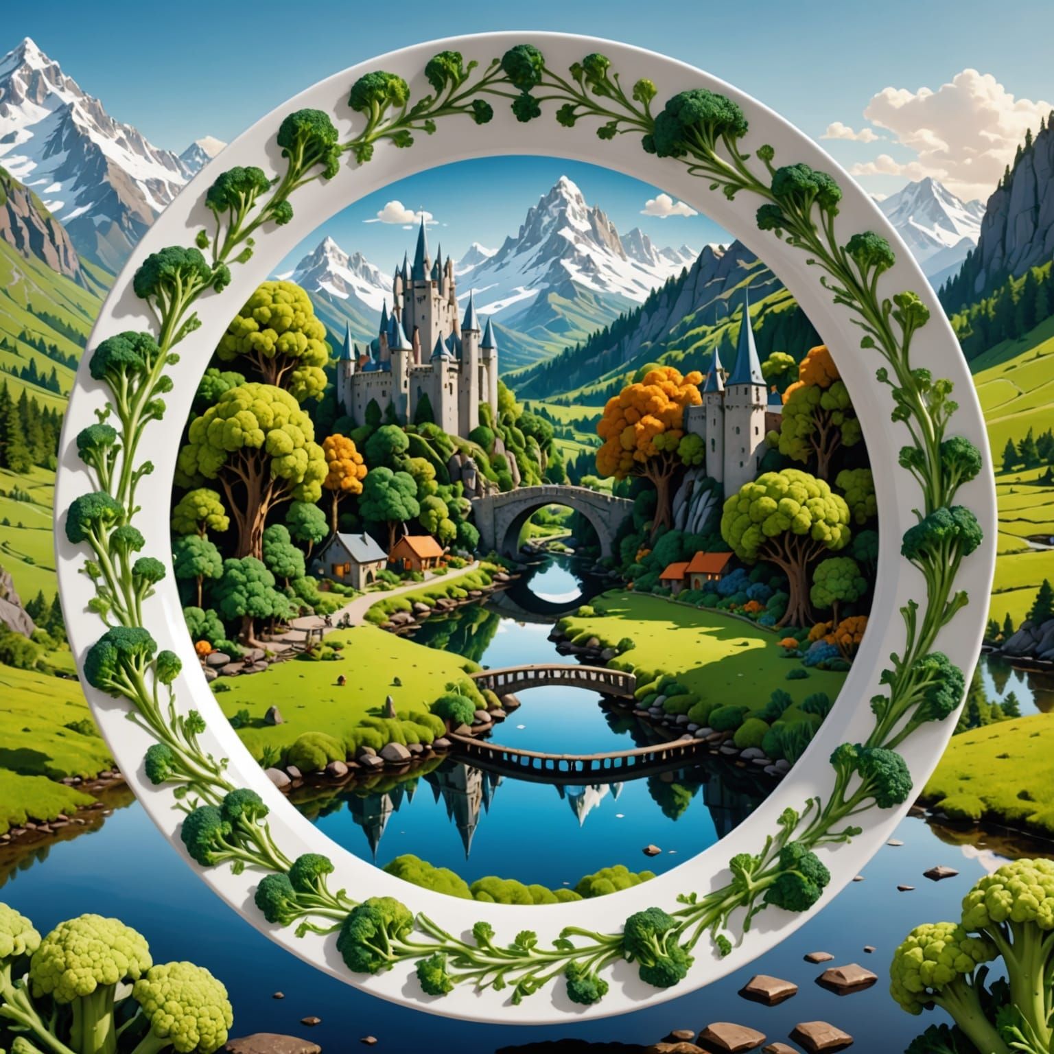 Edible Rivendell Miniature Scene on Water Plate
