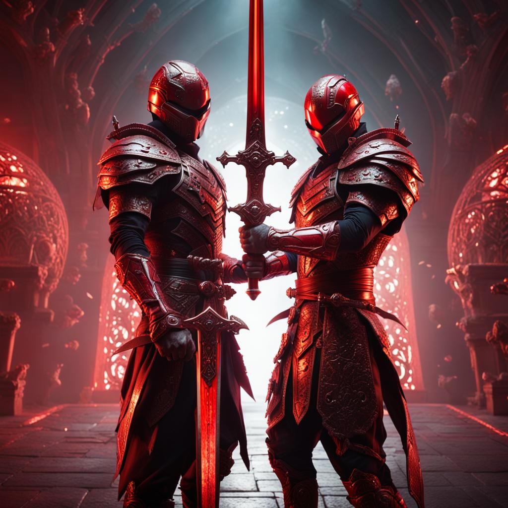 Futuristic Warriors Guarding Easter Egg with Swords