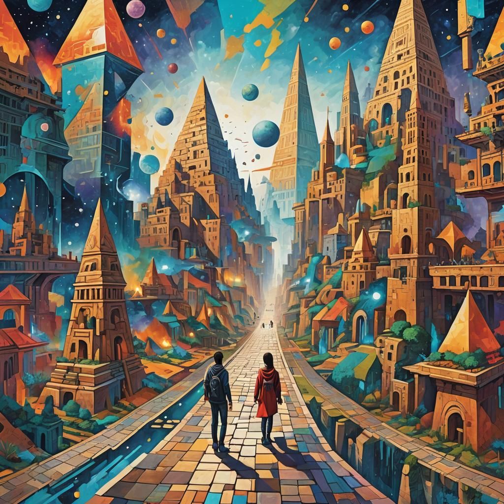 Crossroads of Time: A Vibrant, Dreamlike Journey