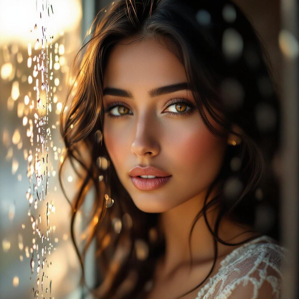 Cinematic Portrait of a Persian Woman Behind a Rainy Sunset ...