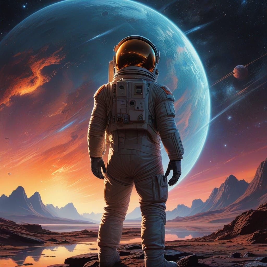 Astronaut and Nebula Concept Art in Oil Painting Style