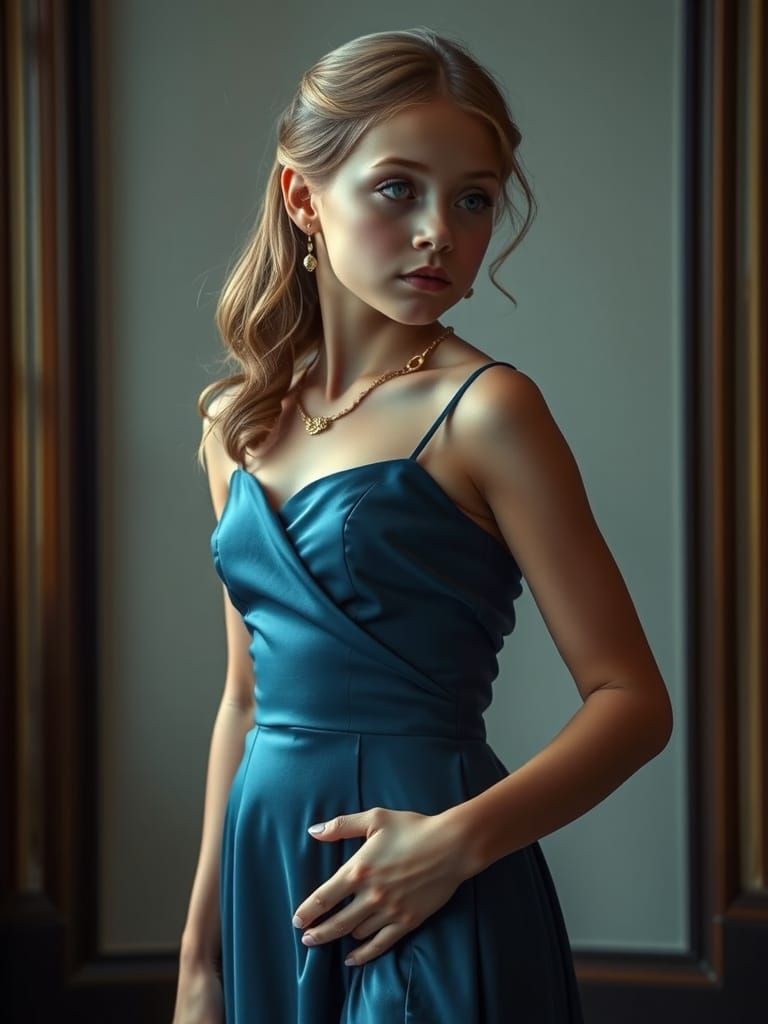 Elegant Woman in Blue Dress, Cinematic Film Still