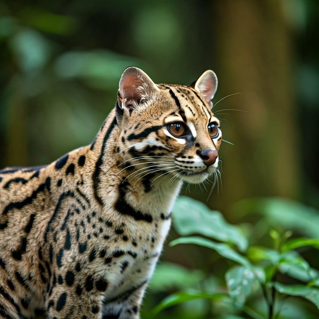 Margay Cat Portrait in Emerald Rainforest