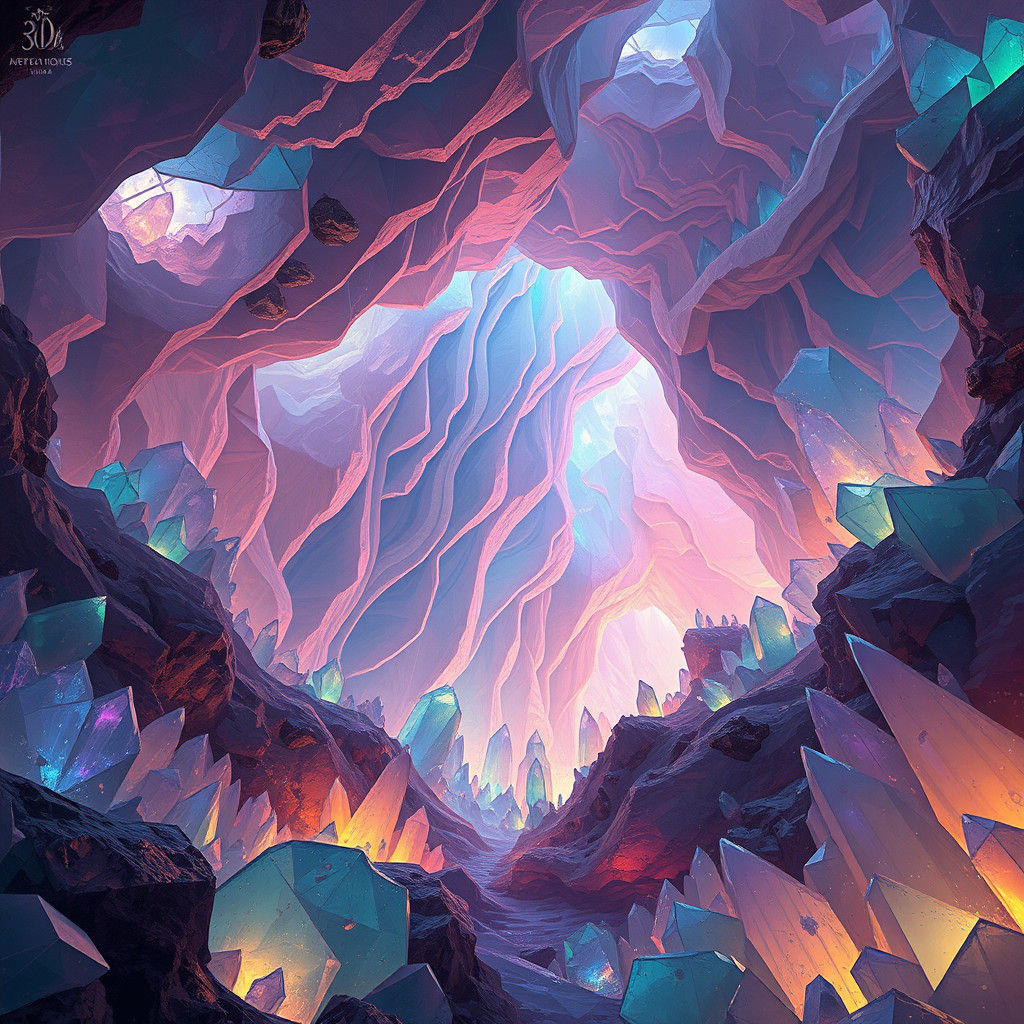 Enchanted Crystal Cave with Iridescent Luminescence