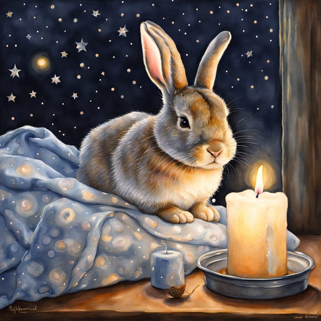 Sleepy Rabbit in Pajamas: Whimsical Watercolor Masterpiece