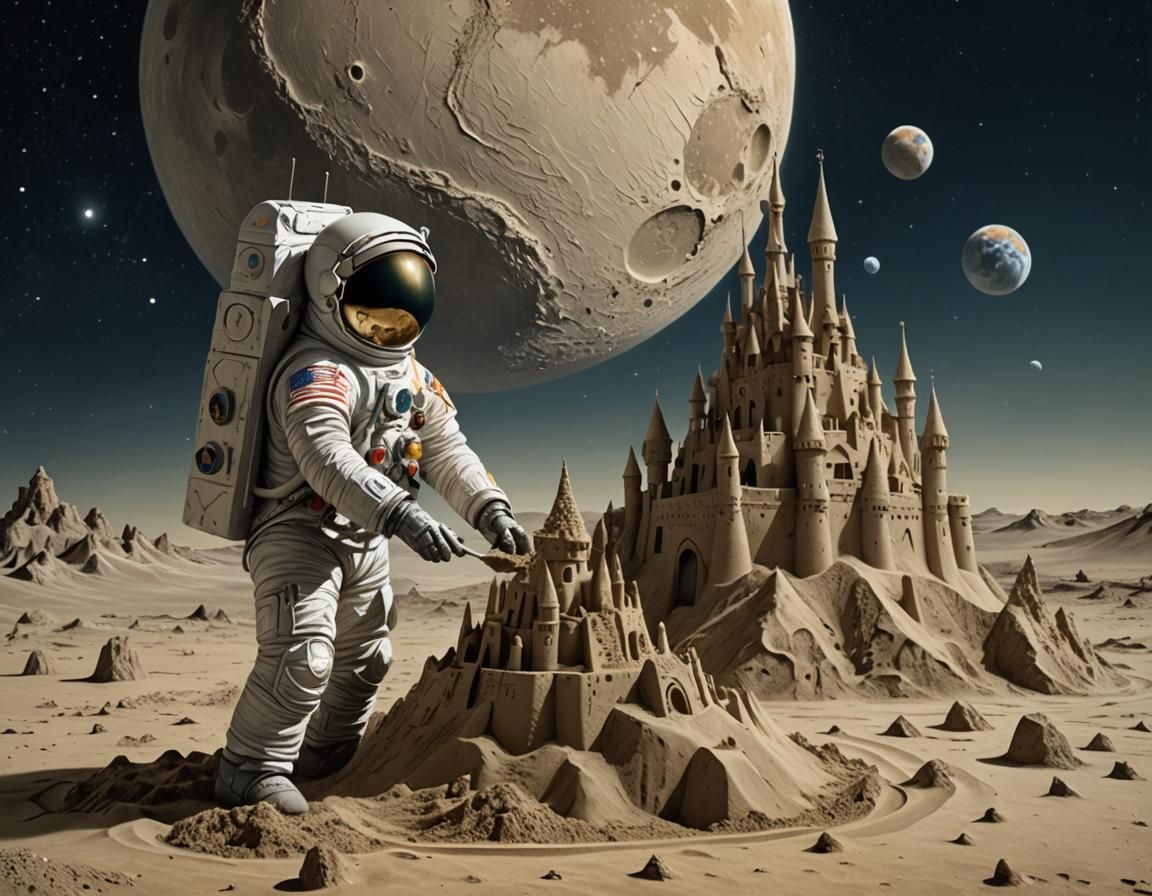 Astronaut's Surreal Sandcastle on the Moon