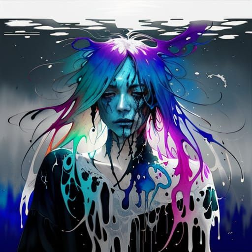 Ethereal Portrait in Ink and Watercolor Style