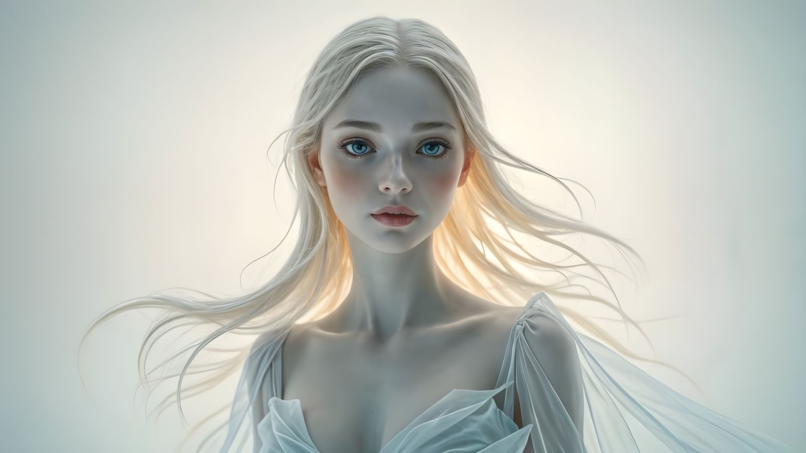 Ethereal Woman Floating in Abstract Minimalist Space