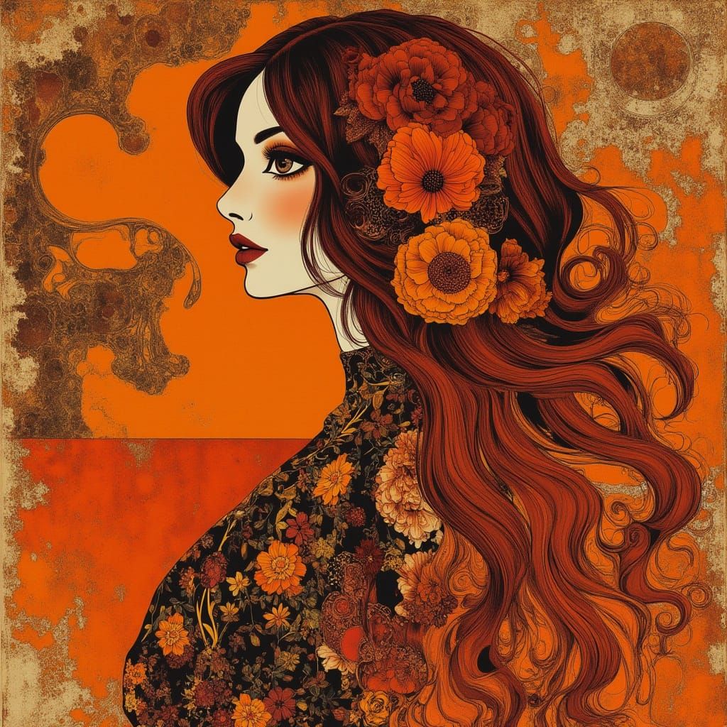 Woman's Profile in Art Nouveau Style
