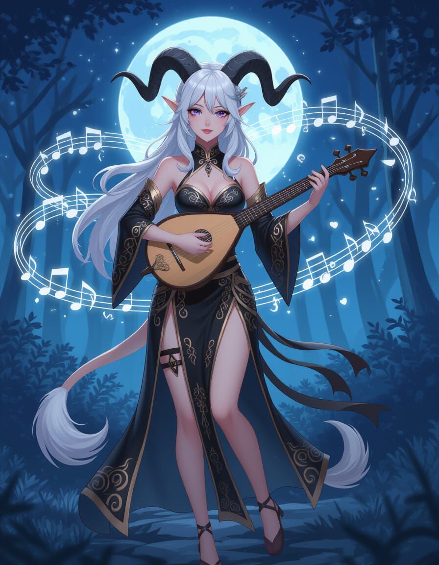 Enchanting Satyr Bard in Moonlit Grove