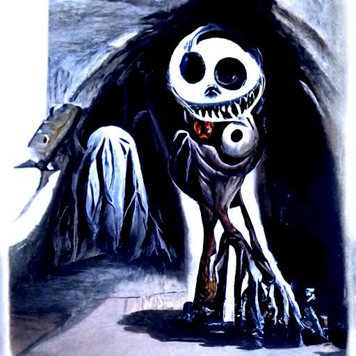 Cartoon Nightmare in Tim Burton Style, Oil Painting