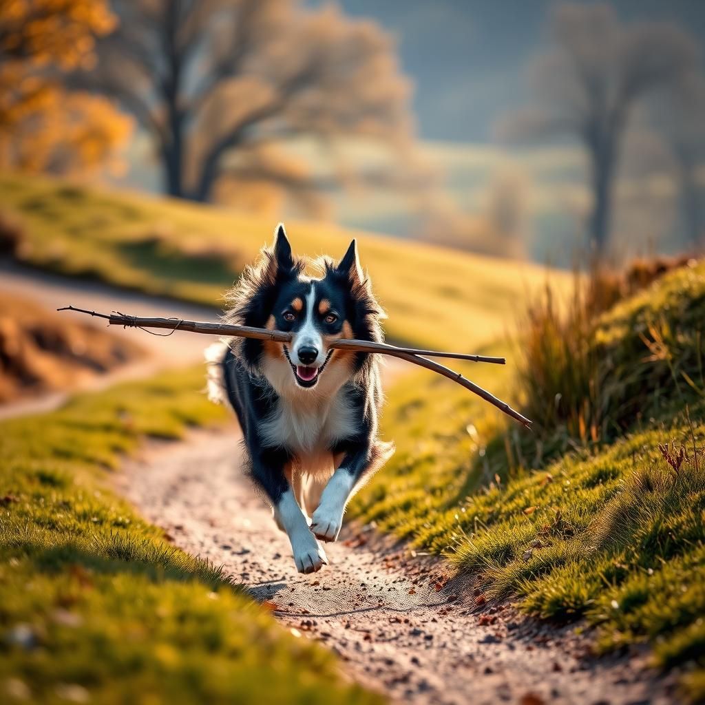 Border Collie Runs Through Autumn Landscape Photograph