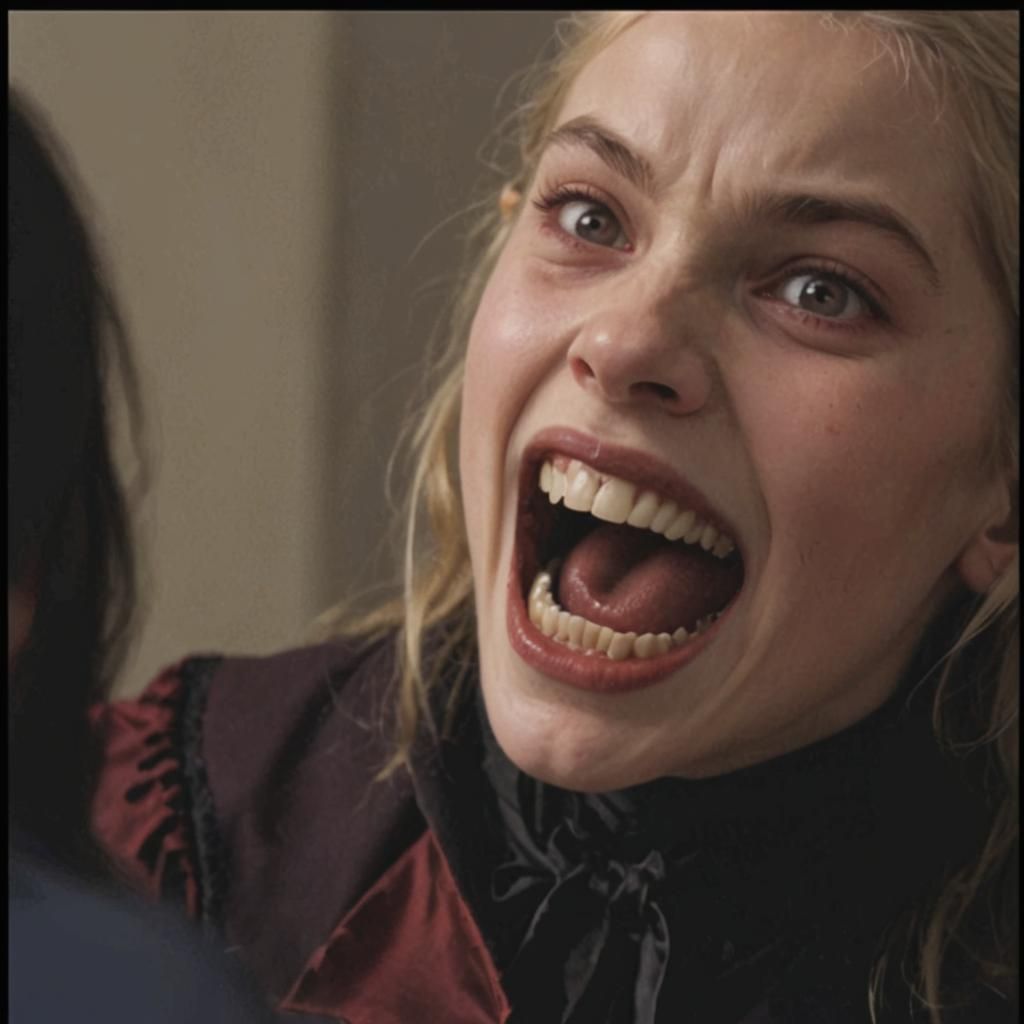 Blonde Vampire Girl with Pointed Teeth