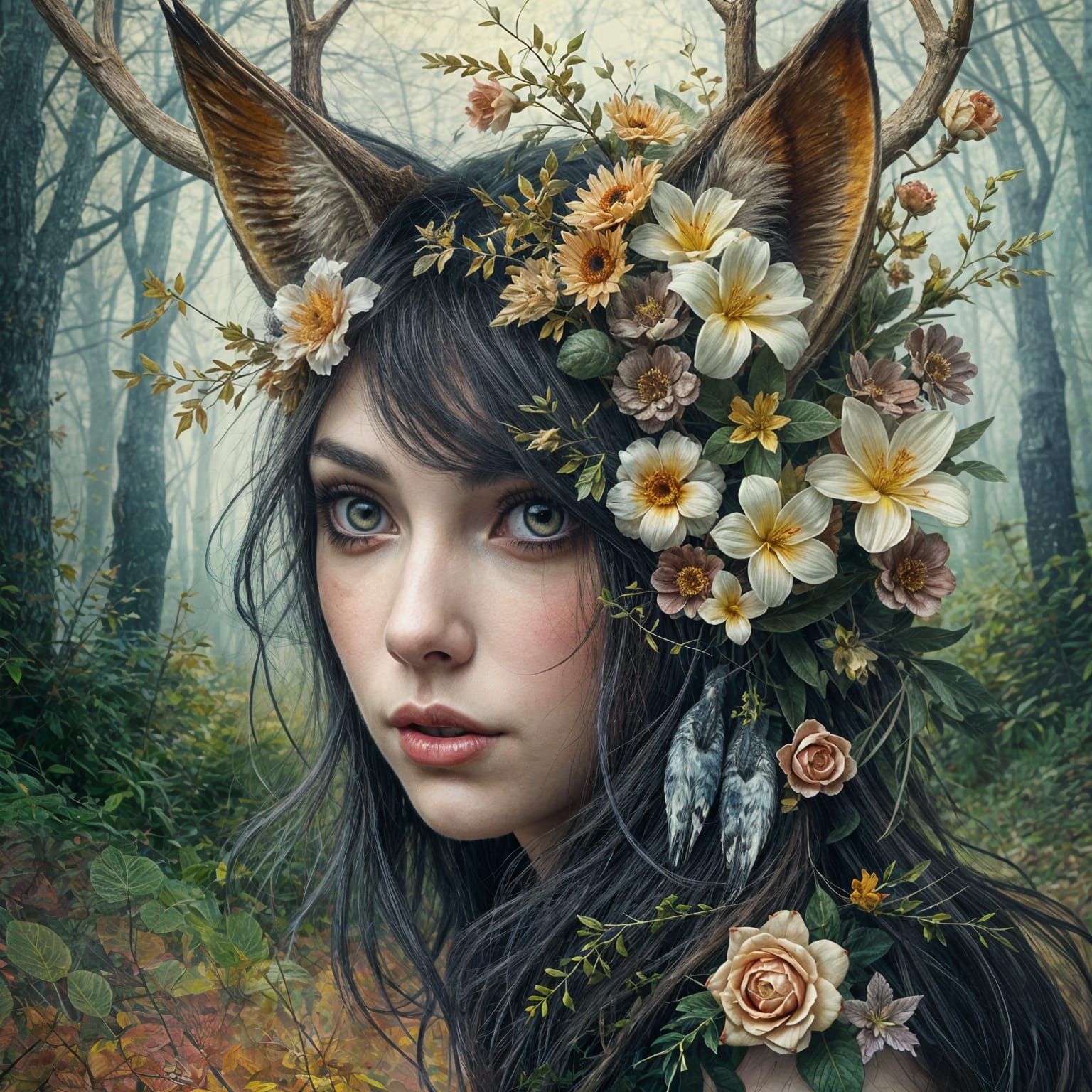 Surreal Forest Woman Double Exposure Portrait