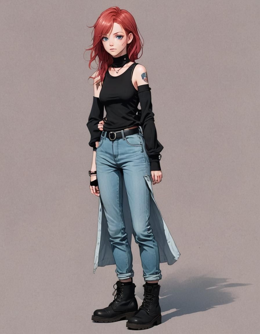 Anime Woman with Red Hair and Blue Eyes