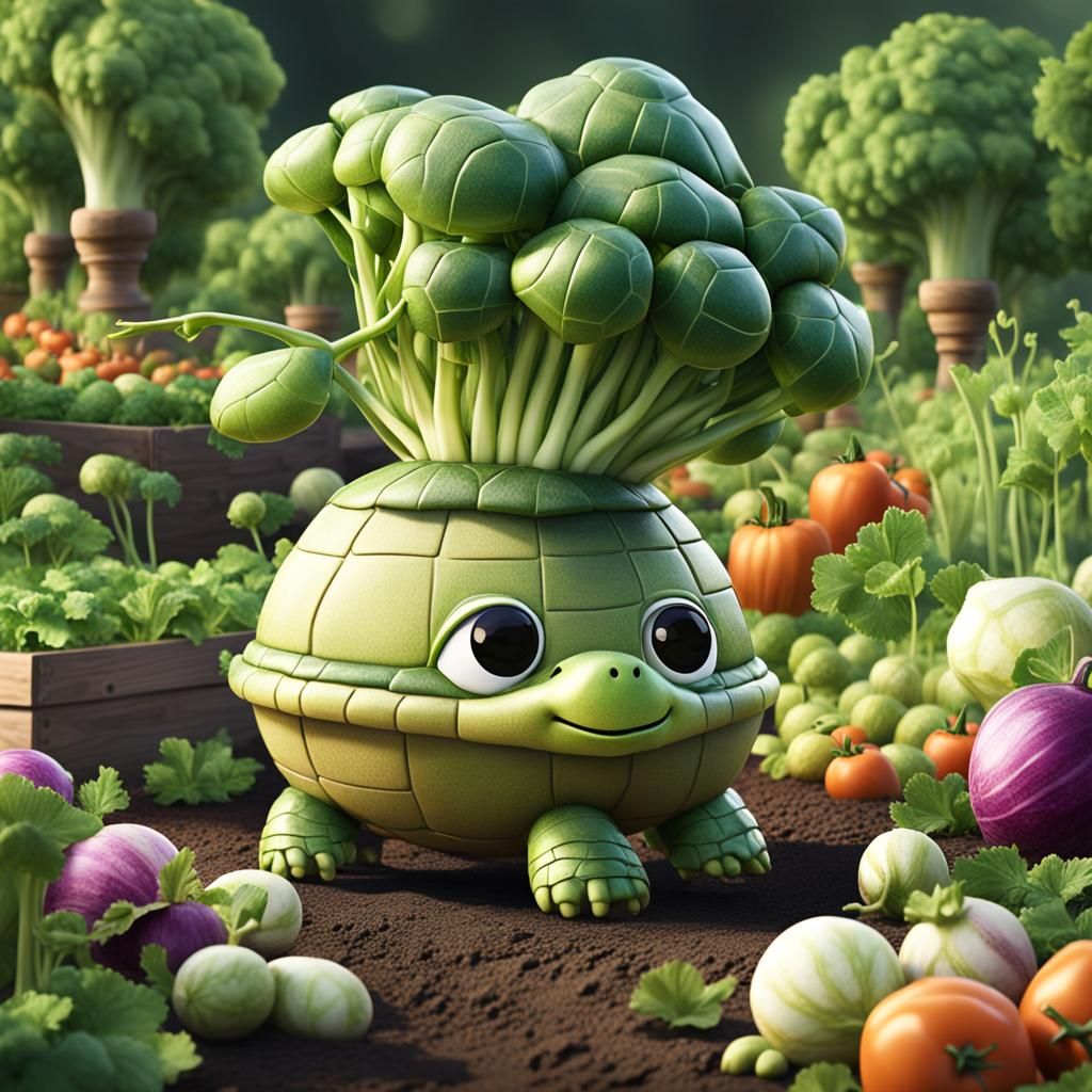 Adorable Cartoon Turnip Turtle in Garden