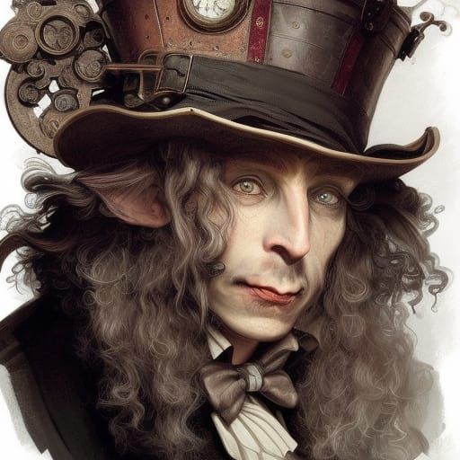 Steampunk Mad Hatter Hobbit Portrait in Gothic Victorian Sty...