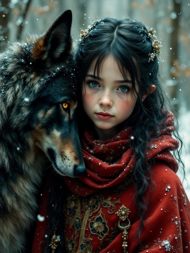 Delicate Fairy Girl in Snowy Forest