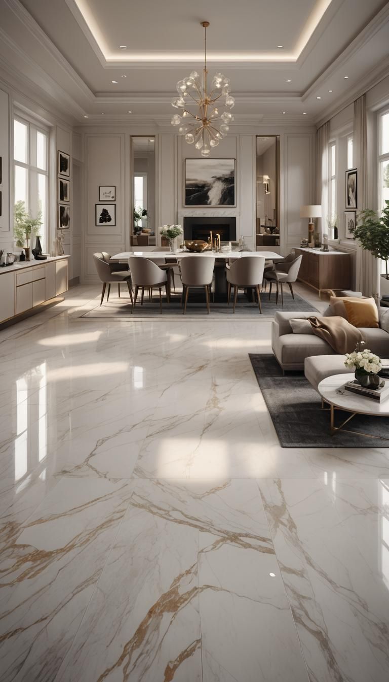 Luxurious Minimalist House Interior in Photorealistic Style