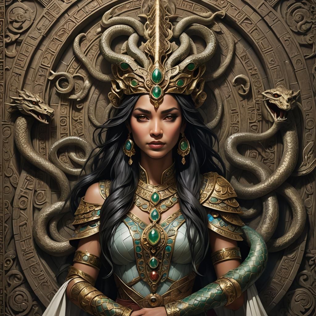 Serpent Priestess Princess in Ancient Temple, Digital Art