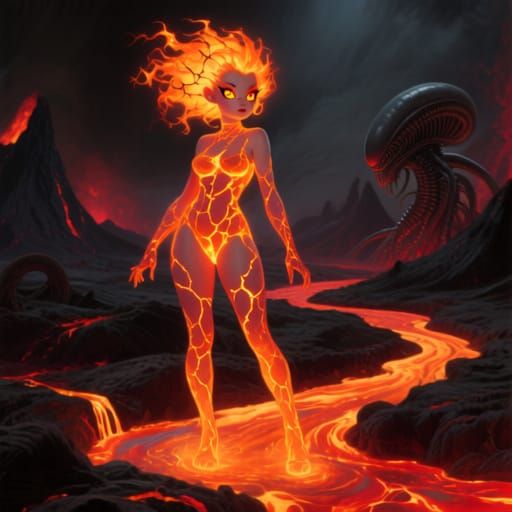 Lava Slime Girl on Alien Planet