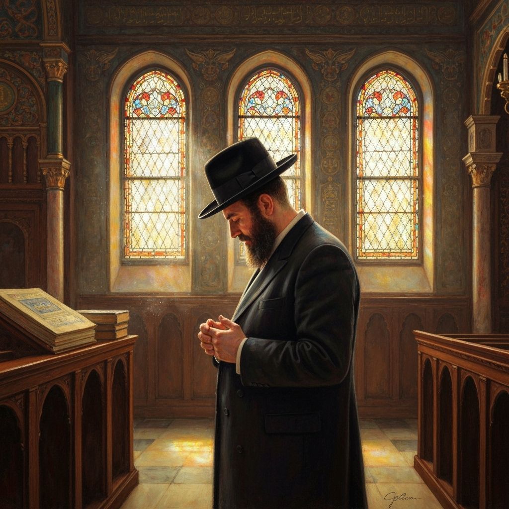 Hasidic Man Prays in Synagogue, Rembrandt-Chagall Style