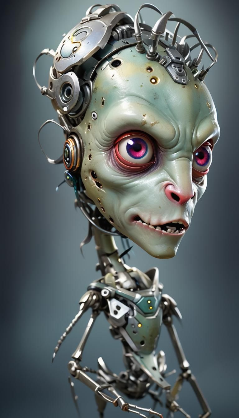 Biocoded Metal Game Creature with Happy Face