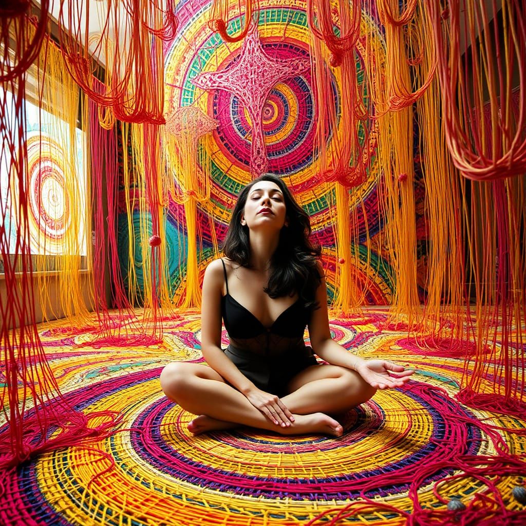 Psychedelic String Art Meditation in Surreal Style