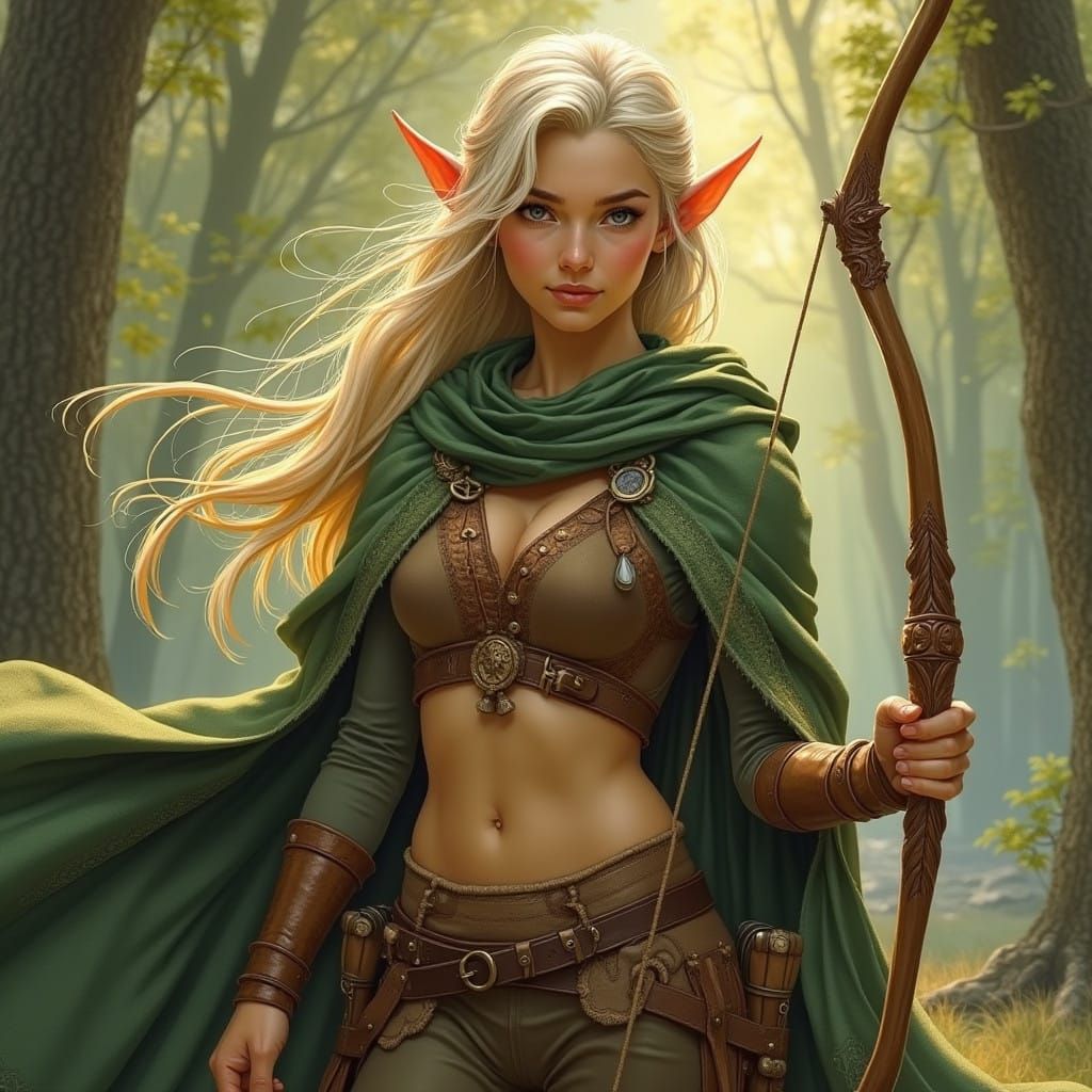 Woodland Warrior Half Elf Maid with Bow