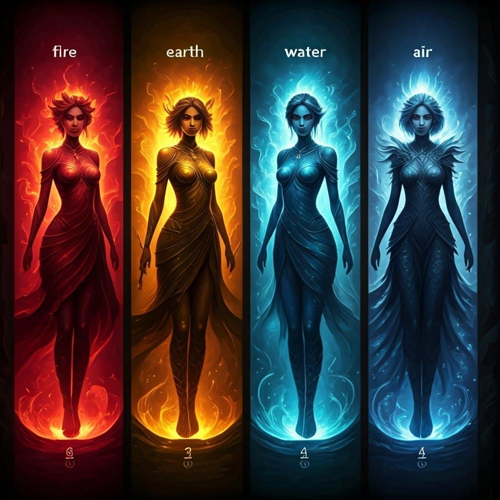 Elemental Girls: Fire, Earth, Water, Air - Fantasy Art