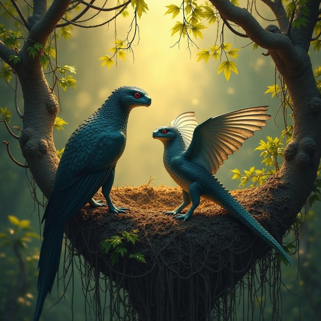 Serpentine Fantasy Concept Art with Glowing Artifact