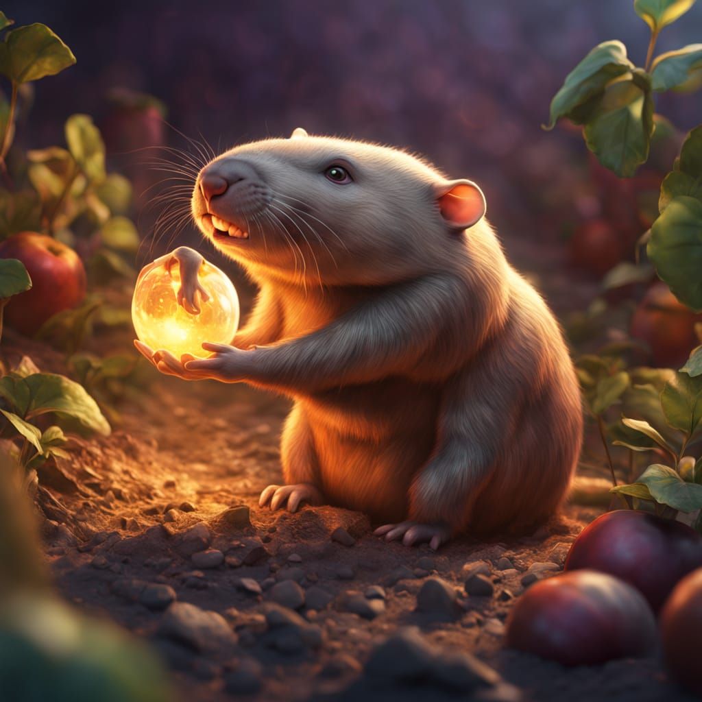 Vibrant Sunset Landscape with Fat Mole Rat in Apple