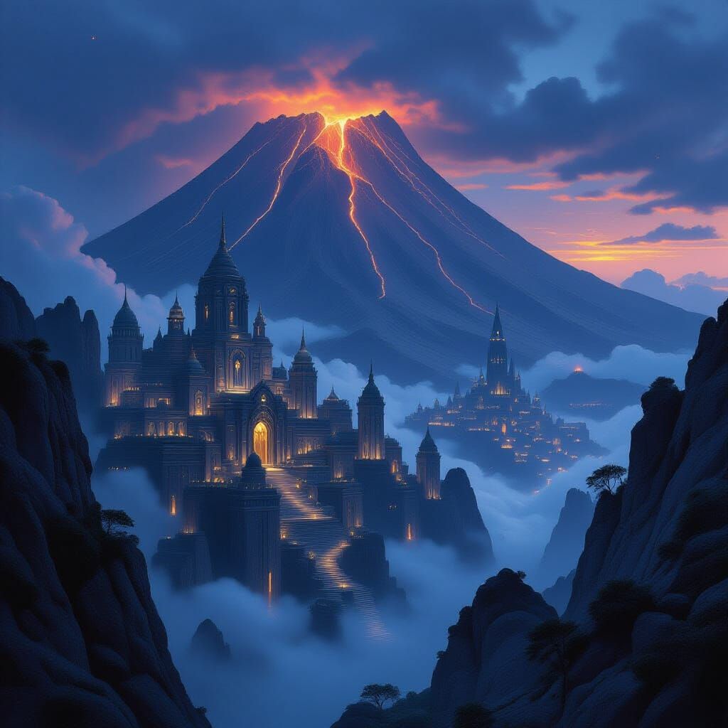 Ancient City on Volcano in Perpetual Twilight