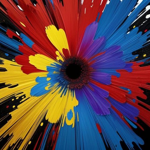 Vibrant Digital Painting of Finger Touching Flower with Drip...