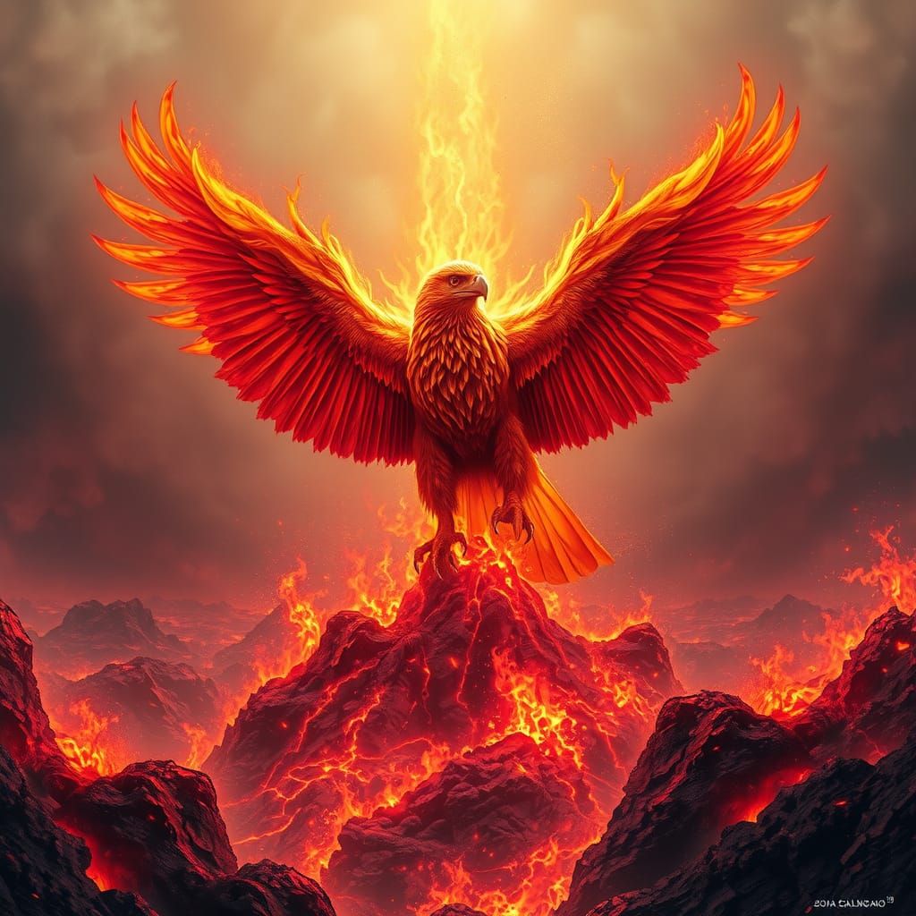 Magma Eagle Arising: Fiery Digital Art