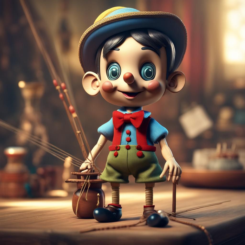 Friendly Pinocchio Doll in Magic Realism Style
