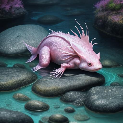 Axolotl in Dreamlike Surrealist Landscape
