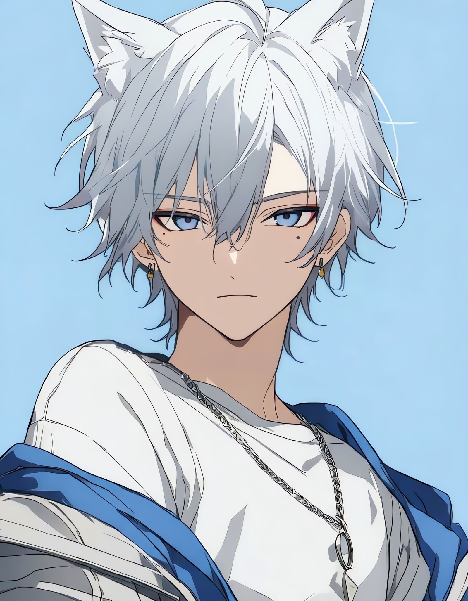 Bishounen Portrait with Fox Ears and Blue Eyes
