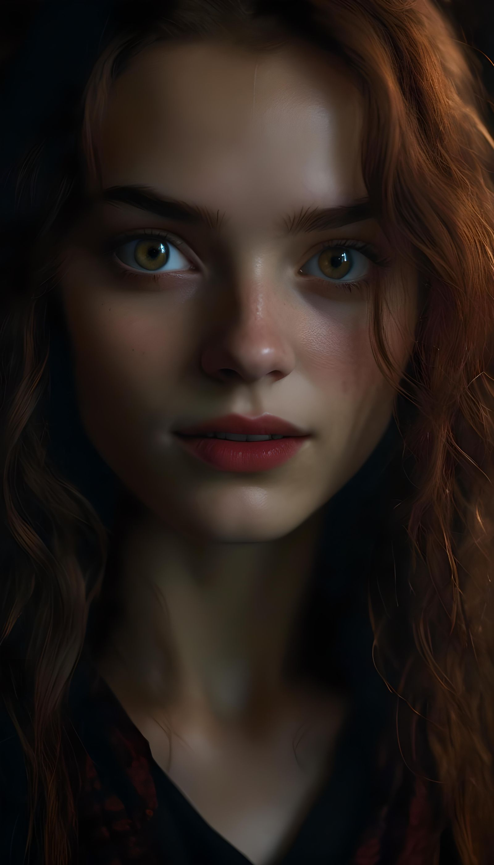 Girl with Vampire Smile in Rembrandt Lighting