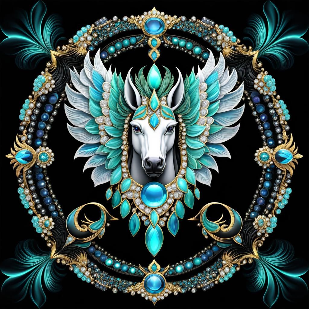 Pegasus with Mystic Topaz Gemstones in Optical Illusion