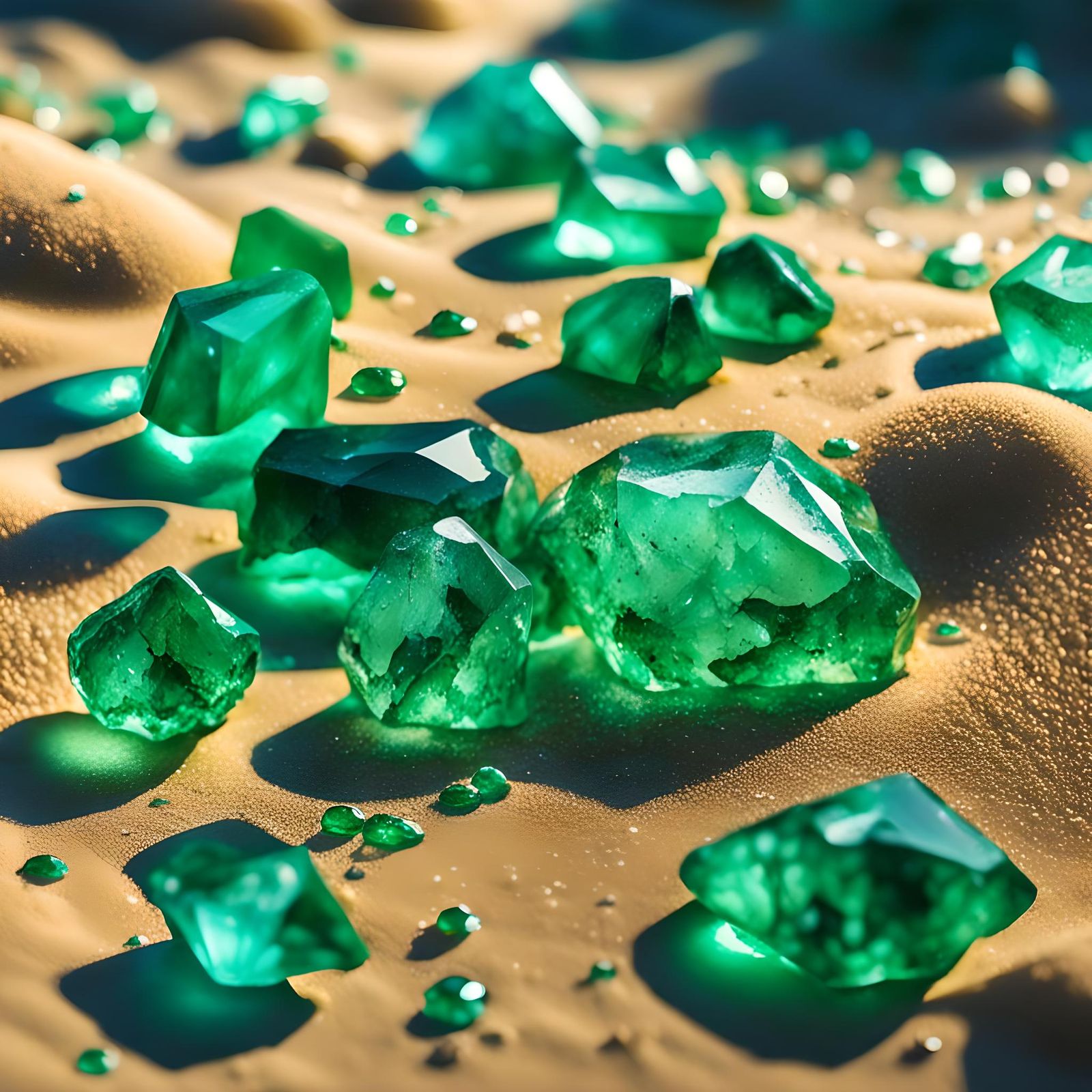 Emeralds on Sand: Hyperdetailed Precious Stones