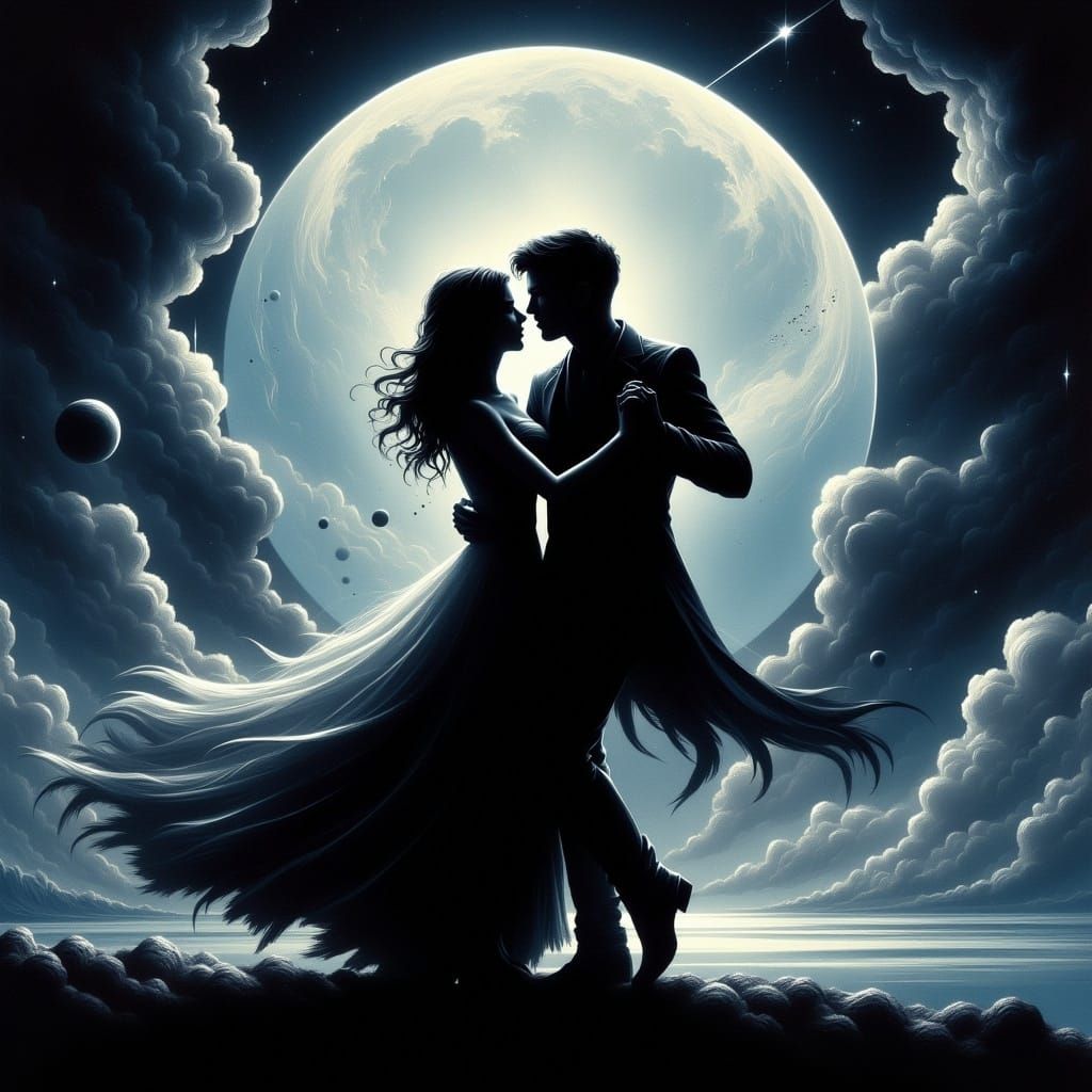 Ethereal Lovers Dance Under Celestial Whispers
