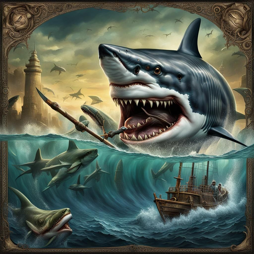 Three-Headed Sea Monster in Detailed Matte Painting