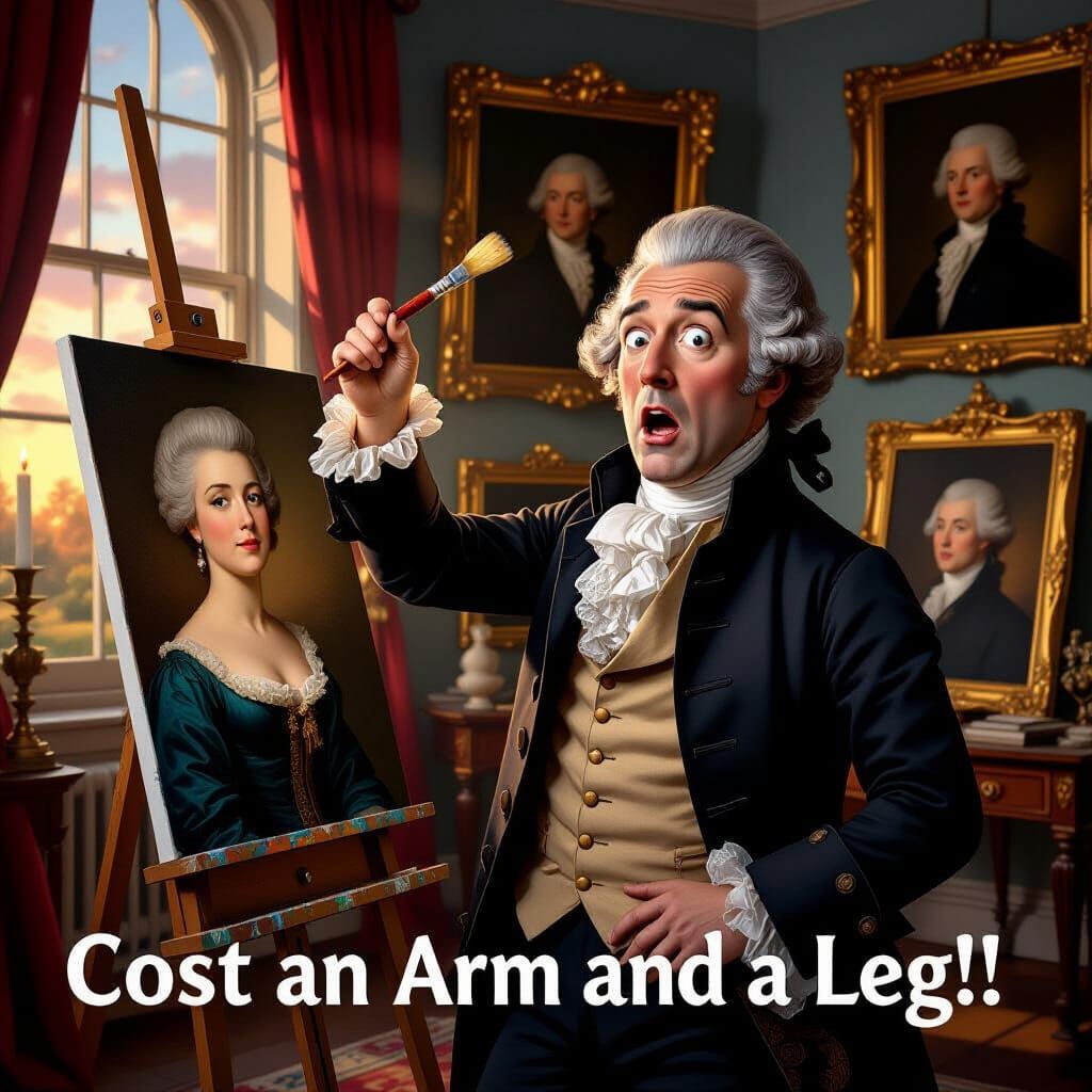 Shocked 18th Century Painter with Incomplete Portrait