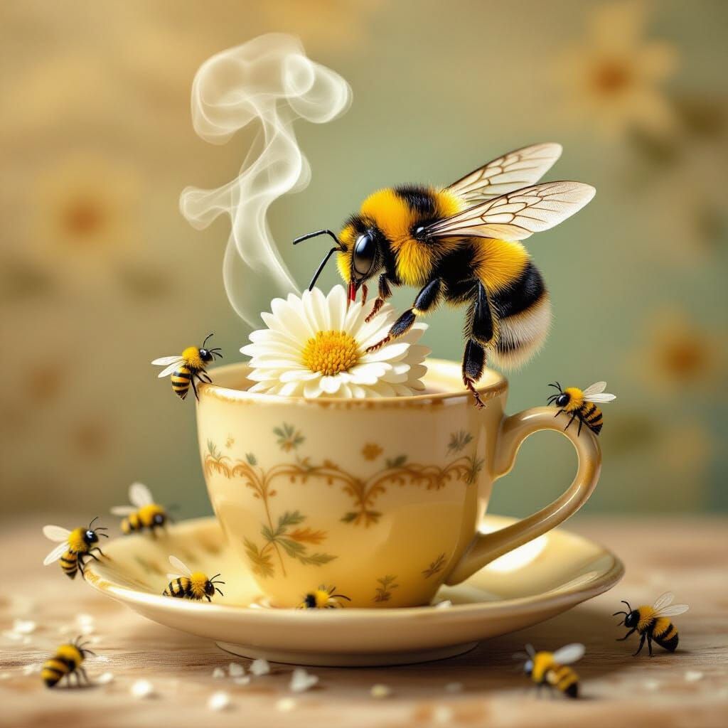Bumblebee Barista Steaming Flower in Potter Style